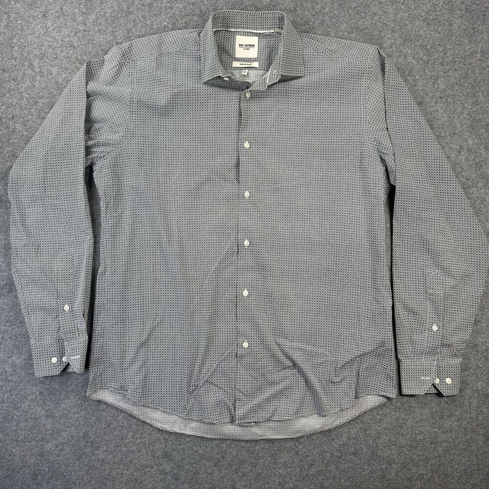 Ben Sherman Dress Shirt Mens 16 34/35 Gray Geometric Slim Fit Long Sleeve
